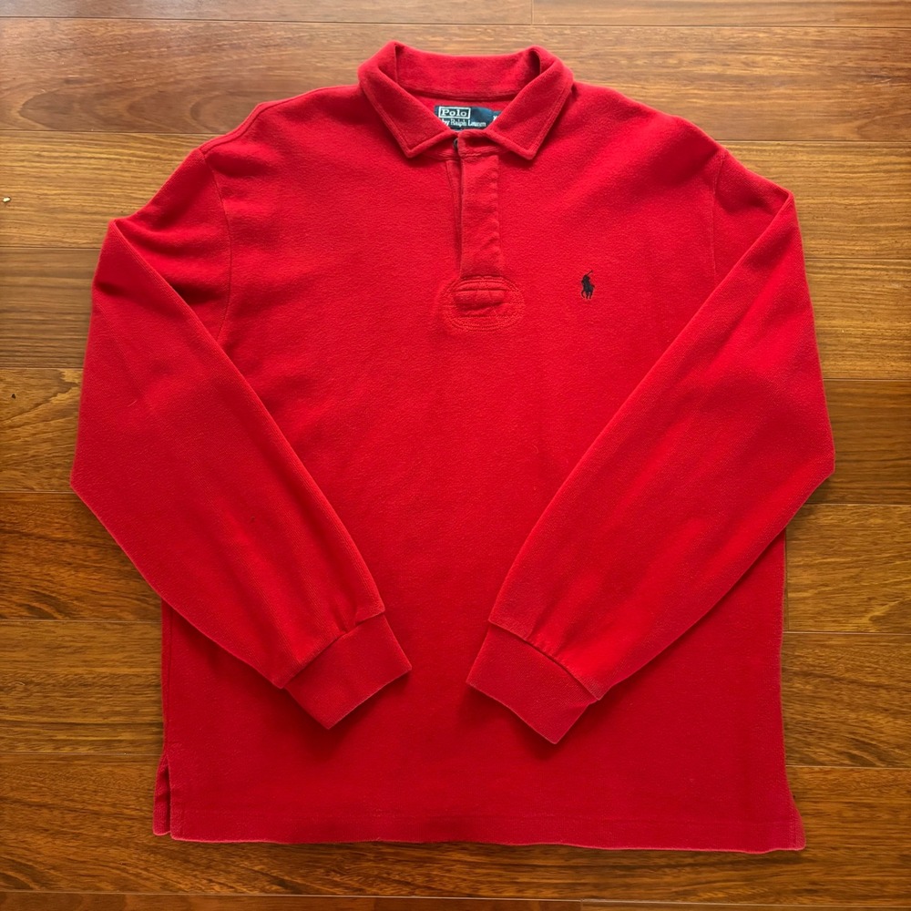 Polo Ralph Lauren Mens XL Rugby Knit Shirt Red Long Sleeve Cotton Pony Logo XL